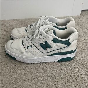 New Balance 550 White and Dark Green Shoes
